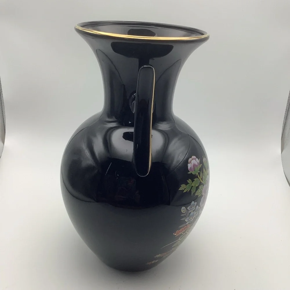 Large Black Two Handled Japanese Vase
